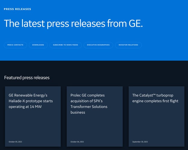 Press Page Example: GE